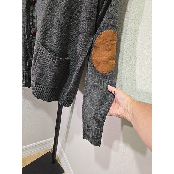 Academia Preppy Shawl Collar Gray Cardigan Sweater Elbow Patch Haband Mens Large - Picture 3 of 9